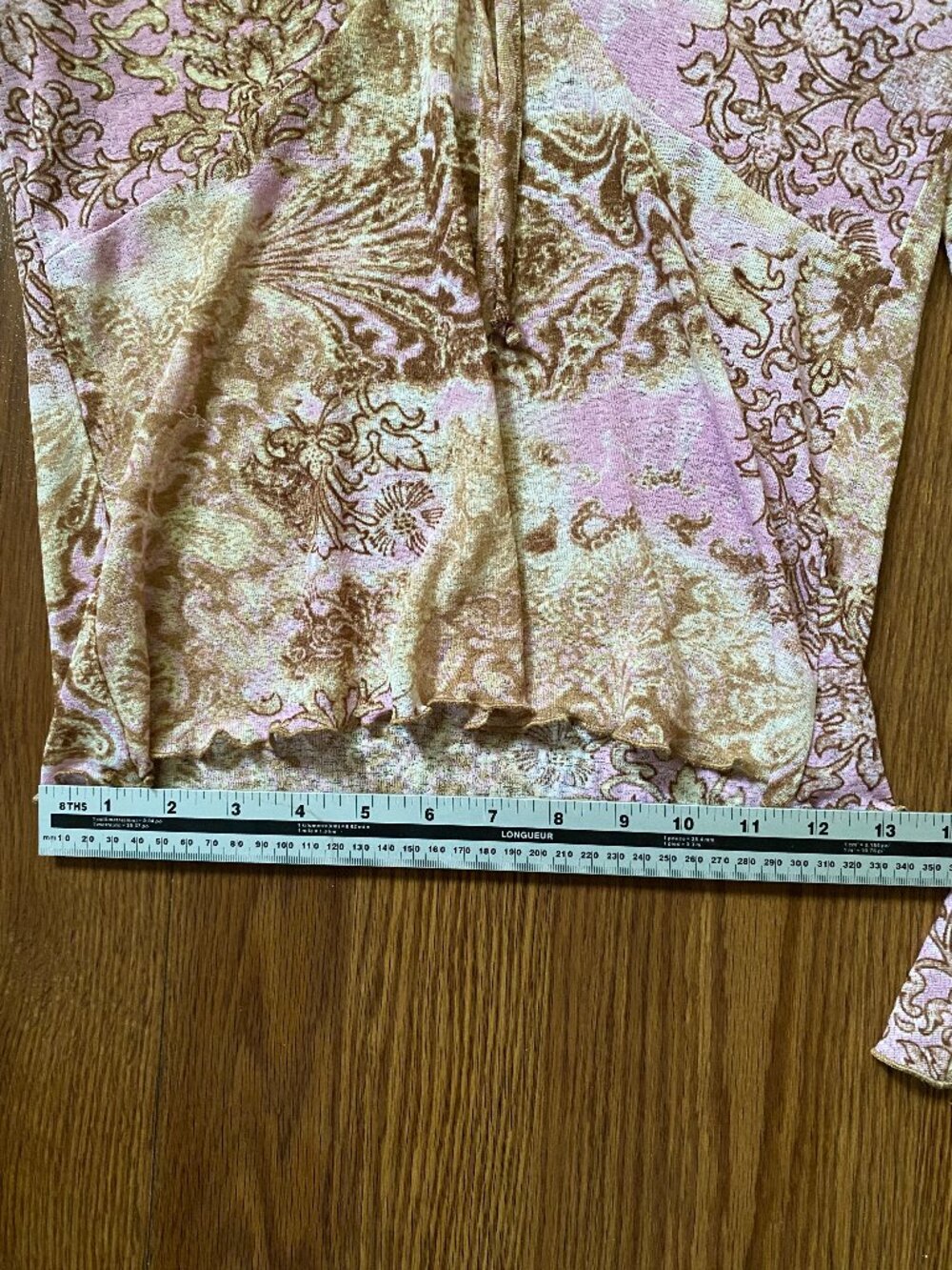 Vintage Y2K Pink Brown Paisley Bell Sleeve Lettuce Hem Top - XS - Picture 5 of 11